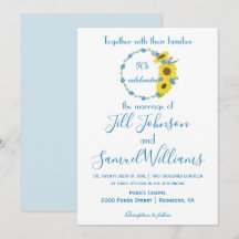 Blauwe en witte zonnebloem-bruiloft