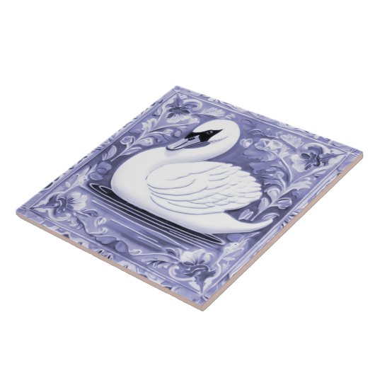 Blauwe en Witte Zwaan Europese Folk Animal Bird Ar Tegeltje (Zijkant)