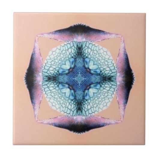 Blauwe en zalmharten tegeltje (Voorkant)