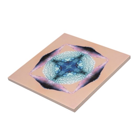 Blauwe en zalmharten tegeltje (Zijkant)