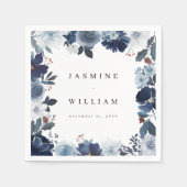 Blauwe en zeemleder Floral Name Napkins Servet (Voorkant)