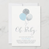 Blauwe en zilverballonnen | Oh Baby Boy Baby showe Kaart (Voorkant)