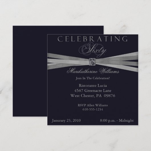 Blauwe en Zilveren 60e verjaardag Uitnodigingen (Voorkant / Achterkant)