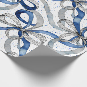 Blauwe en zilveren abstracte linten cadeaupapier