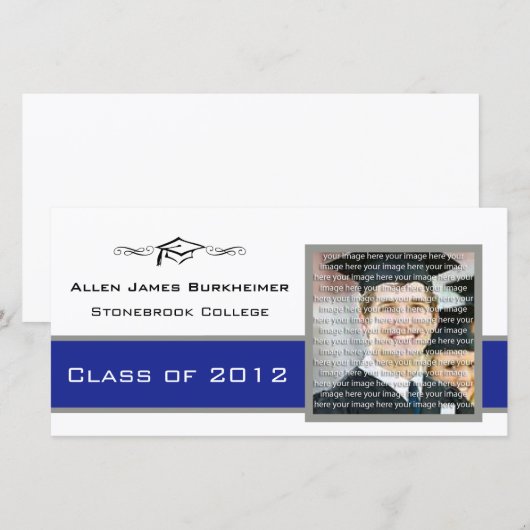 Blauwe en zilveren Afstuderen Fotoaankondigingen k Aankondiging (Voorkant / Achterkant)