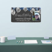 Blauwe en Zilveren Ballonnen Verjaardagsfeest Budg Spandoek (Beurs)