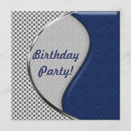 Blauwe en Zilveren Birthday-feestdagen Kaart