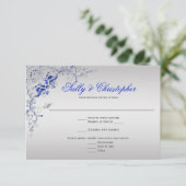  Blauwe en Zilveren Bloemwervelingen RSVP (Staand voorkant)