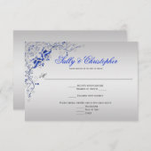 Blauwe en Zilveren Bloemwervelingen RSVP (Voorkant / Achterkant)