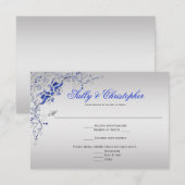  Blauwe en Zilveren Bloemwervelingen RSVP Kaartje (Voorkant / Achterkant)
