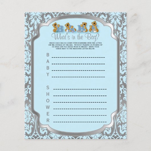 Blauwe en Zilveren Damast Teddyberen - Spel Flyer (Voorkant)