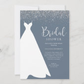 Blauwe en Zilveren Glitter Bridal Shower Uitnodigi Kaart (Voorkant)