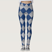 Blauwe en zilveren Harlequin Patterned Leggings (Voorkant)