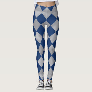 Blauwe en zilveren Harlequin Patterned Leggings