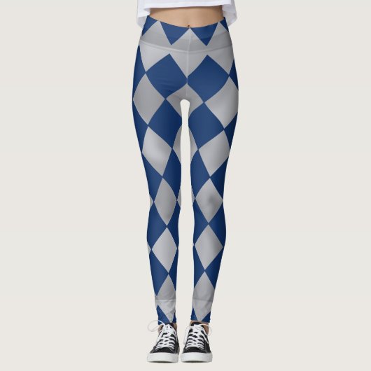 Blauwe en zilveren Harlequin Patterned Leggings (Voorkant)