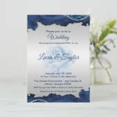 Blauwe en Zilveren Huwelijksuitnodiging Kaart (Staand voorkant)