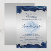 Blauwe en Zilveren Huwelijksuitnodiging Kaart (Voorkant / Achterkant)