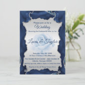 Blauwe en Zilveren Huwelijksuitnodiging Kaart (Staand voorkant)