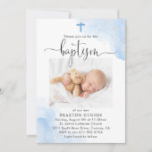 Blauwe en Zilveren Jongen Doop Toewijding Kaart (Voorkant)