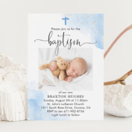 Blauwe en Zilveren Jongen Doop Toewijding Kaart