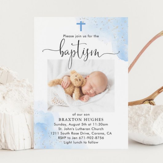 Blauwe en Zilveren Jongen Doop Toewijding Kaart