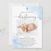 Blauwe en Zilveren Jongen Doopsel Kaart (Voorkant)