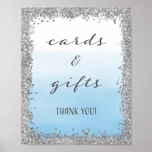 Blauwe en zilveren Kaarten en Gifts Wedding Print (Voorkant)