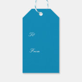 Blauwe en zilveren kerstballen, snoepriet, sterren cadeaulabel (Achterkant)