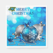 Blauwe en zilveren kerstballen, snoepriet, sterren servet (Voorkant)