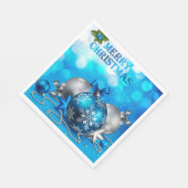 Blauwe en zilveren kerstballen, snoepriet, sterren servet (Hoek)