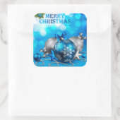 Blauwe en zilveren kerstballen, snoepriet, sterren vierkante sticker (Tas)