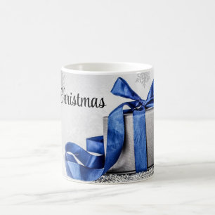 Blauwe en zilveren kerstcadeaus koffiemok
