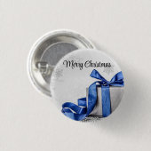 Blauwe en zilveren kerstcadeautjes ronde button 3,2 cm (Voorkant /achterkant)