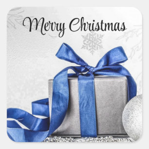 Blauwe en zilveren kerstcadeautjes vierkante sticker
