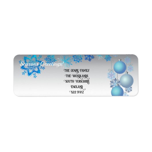  Blauwe en zilveren kerstgroet  Etiket (Voorkant)