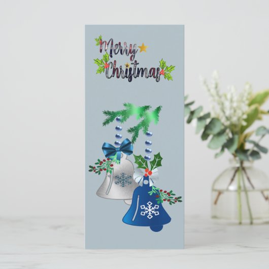 Blauwe en zilveren kerstKaart (Staand voorkant)