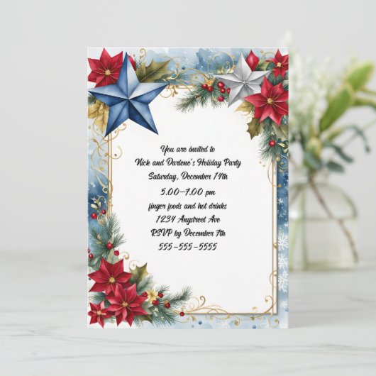 Blauwe en zilveren kerststerren kaart (Staand voorkant)