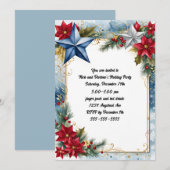 Blauwe en zilveren kerststerren kaart (Voorkant / Achterkant)