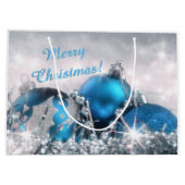 Blauwe en zilveren kersttas met grote cadeaus large cadeautasje (Achterkant)