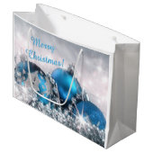 Blauwe en zilveren kersttas met grote cadeaus large cadeautasje (Voorkant Gekanteld)