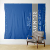 Blauwe en Zilveren Klasse Reünie Elk Jaar Tapestry Wandkleed (In Situ (horizontaal))