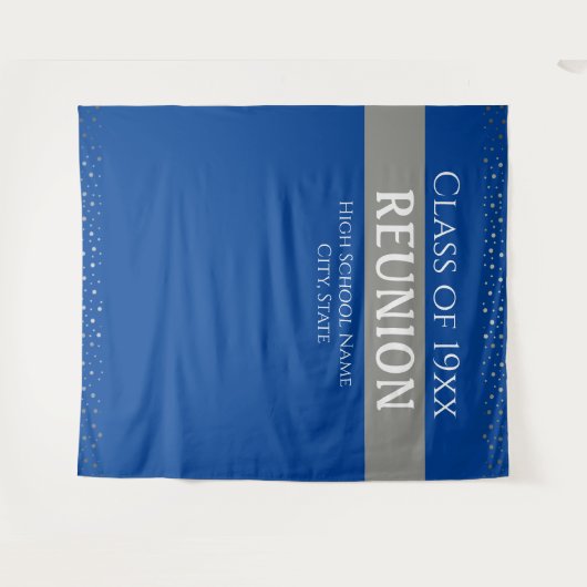 Blauwe en Zilveren Klasse Reünie Elk Jaar Tapestry Wandkleed (Voorkant (horizontaal))