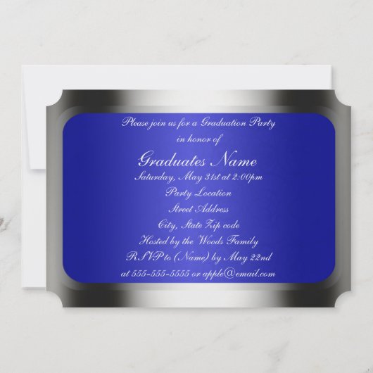 Blauwe en zilveren Lijst Graduation Party Kaart (Achterkant)