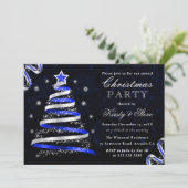 Blauwe en zilveren lint kerstfeest kaart (Staand voorkant)