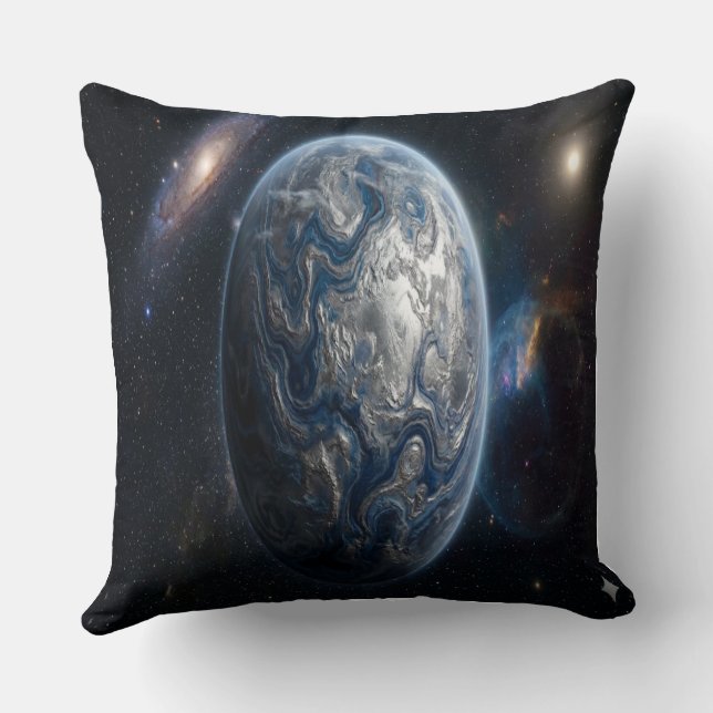 Blauwe en Zilveren Planeet Kussen (Achterkant)