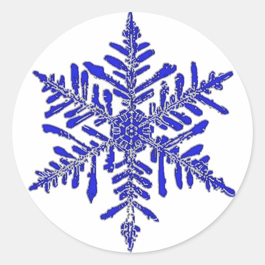 Blauwe en zilveren sneeuwvlok ronde sticker (Voorkant)