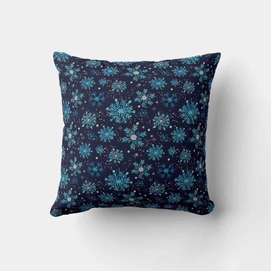 Blauwe en Zilveren Sneeuwvlokken Geboortestatus Kussen (Achterkant)