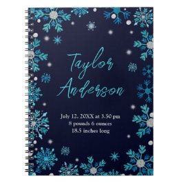 Blauwe en Zilveren Sneeuwvlokken Geboortestatus Notitieboek