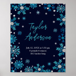 Blauwe en Zilveren Sneeuwvlokken Geboortestatus Poster