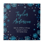 Blauwe en Zilveren Sneeuwvlokken Geboortestatus Tegeltje (Voorkant)